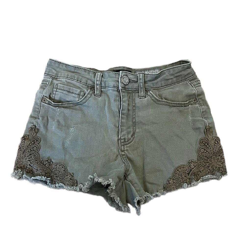 AEROPOSTALE Casual Khaki Green Embroidered Side Cotton Stretch Short 000